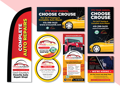 Crouse Autobody Branding billboard branding brochure coaster design design graphic design illustration print design social media vector