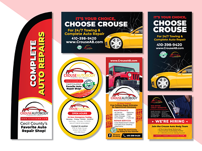 Crouse Autobody Branding billboard branding brochure coaster design design graphic design illustration print design social media vector