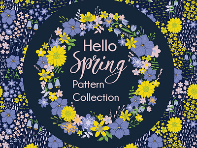 Hello Spring Pattern Collection botanical branding floral hand painted illustration logo pattern seamless spring vector pattern