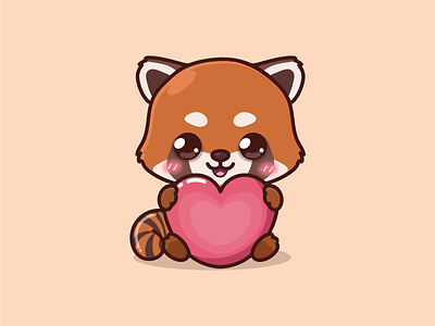 Red Panda with love animal logo character cute cute log cute red panda illustration kawaii kawaii logo love mascot design red panda red panda logo red panda mascot trendy valentine