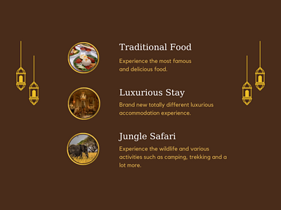Features page for a traditional hotel canva design features page graphic design jaisalmer jungle safari luxurious stay raj bhog rajasthan udaipur ui
