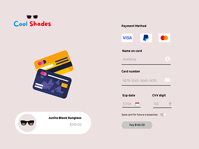 Daily UI #002 - Credit Card Checkout Form branding canva cool shades credit card checkout form daily ui 002 daily ui 2 graphic design sunglassed ui