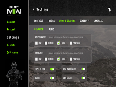 Daily UI #007 - game setting page canva cod cod modern warfare 2 cod mordern warfare cod pc game graphic design pc game setting setting page setting page using canva ui