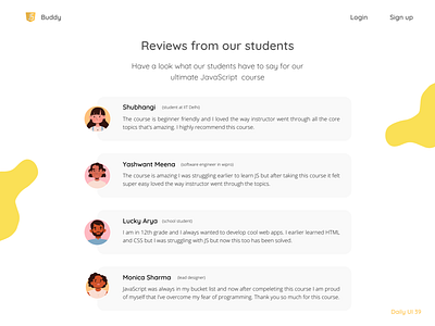 Daily UI #039 - Testimonials canva design clean ui commendation daily ui daily ui 39 daily ui challenge dailyui39 dailyuichallenge endorsement feedback graphic design recommendation review reviews testimonial testimonials ui user feedback user review userreview
