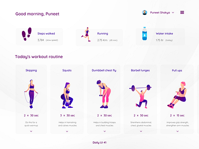 Daily UI #041 - Workout Tracker barbell clean design daily ui 41 daily ui challenge dailyui41 dailyuichallenge dumbbell exercise graphic design gym health home workout illustration pull ups push ups squat tracker ui workout workout tracker