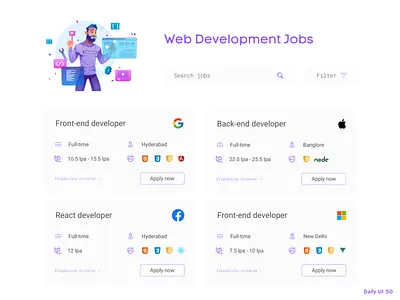 Daily UI #050 - Job Listing apple backend developer daily ui 50 daily ui challenge dailyui50 dailyuichallenge developer facebook frontend frontend developer fullstack google it job job listing job site microsoft motion graphics ui vaccancy