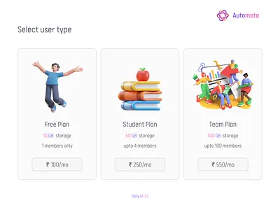 Daily UI #064 - Select User Type 3d canva canva design card ui choose clean ui colorful daily ui 064 daily ui challenge dailyui064 dailyuichallenge free plan graphic design plan price pricing select user type subscription team plan ui