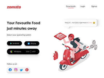 Daily UI #074 - Download App clean ui daily ui 074 daily ui challenge dailyui074 dailyuichallenge delivery app download download app downloadapp food food app food delivery app food order graphic design landing page landing page ui online purchase order ui zomato