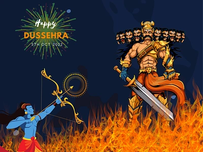 Happy Dussehra 5 oct 5th oct 2022 dasara dashain durga puja durgapuja dussehra evil graphic design happy dussehra hindu festival lord ram lord rama october poster poster design ravan ravana vijayadashami virtuous