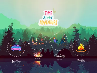 Daily UI #079 - Itinerary 079 adventure bonfire bus trip camp fire campfire camping climbing daily ui 079 daily ui challenge dailyui079 dailyuichallenge graphic design itinerary jungle trip mountain climbing trekking trip ui vacation