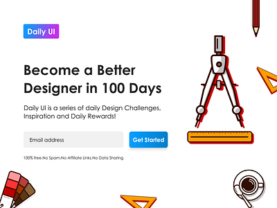 Daily UI #100 - Redesigned Daily UI Landing Page 100 clean design clean ui daily ui daily ui 100 daily ui challenge dailyui100 dailyuichallenge get started graphic design homescreen ui landing page landing page design landing page ui landing screen ui ui challenge website website page website ui