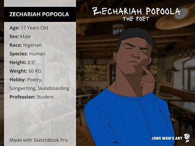 Zechariah Popoola "The Poet" 2d design 2d illustration cel shaded cel shaded character design illustration stylized