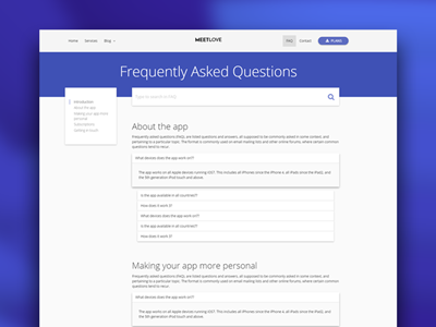 FAQ - Material design blue faq landing page material design responsive ui ux web