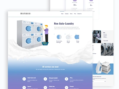 Laundry, landing page cleanwashing detergent dryer illustration iron landing page laundry material washing machine web