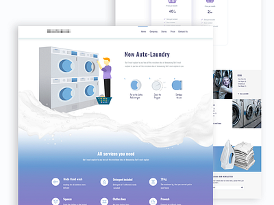 Laundry, landing page cleanwashing detergent dryer illustration iron landing page laundry material washing machine web