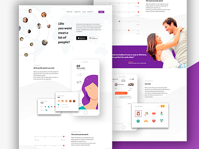 Dating, landing page couple ux date dating illustration landing page love match single ui website