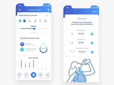 Water remainder, app agua aqua blue bottle health ios lifestyle remainder ui ux water