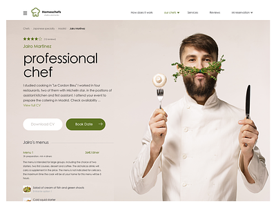 Private chefs, web cocineros a domicilio a domicilio at home chef cocineros cooks cv diner food landing page professional website