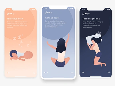 Zleepy onboarding app baby dream illustration nap night onboarding relax rest sleep slider ui ux wake up