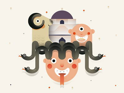 Serifos Island adobe illustrator character cute cyclops design draft dribbble flat goat greek illo illustration illustrator medusa minimal myth mythology shot snake vector