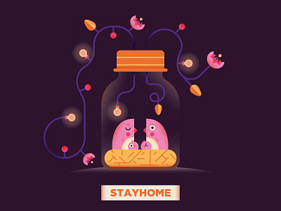 Stay Home bird character chest color cute design draft dribbble flat flower illo illustration illustrator light palette shot stay home vector