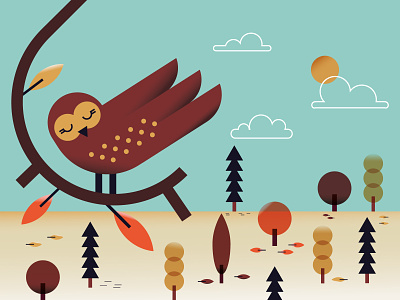 Autumn stories 🍂🦉 adobe illustrator autumn best character cute design draft dribbble flat illo illustration illustrator kawaii leaves minimal owl shot tree vector wood