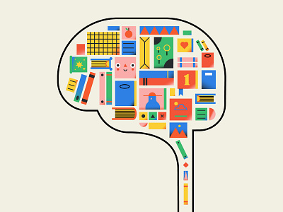 Brain is a bookshelf adobe illustrator best book bookshelf brain character cute design draft dribbble flat illo illustration illustrator magazine minimal newspaper palette shot vector