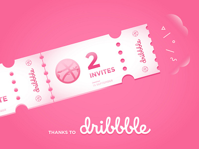 2 Dribbble Invites cute draft dribbble dribbble invitation dribbble invite dribbble invite giveaway illustration illustrator invite invites join member pink player shot ticket two