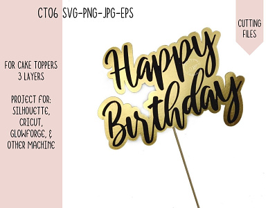 Happy Birthday Cake Topper SVG - Layered SVG Cut File - CT06 cake topper illustration svg vector