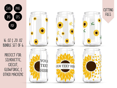 Sunflower Layered SVG Cut File - Libbey Can Glass Template design graphic design illustration libbey can glass template libbey wrap png svg vector