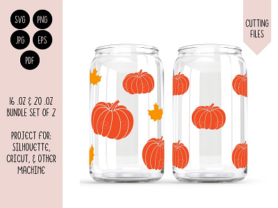 Pumpkin Autumn Libbey Glass Can Wrap - 16 & 20oz cup - GB19 autumn svg files can glass template can glass wrap design illustration libbey can glass wrap png pumpkin svg files svg vector