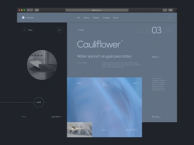 Cauliflower - Web Exploration branding carousel concept dark ui design design exploration desktop editorial gallery grid layout photo player product design product page timer type ui webdesign