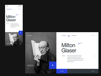 Milton Glaser - Design Exploration about page article page branding concept design exploration desktop editorial grid hero layout minimal mobile monochrome product design responsive design type ui web design webdesign