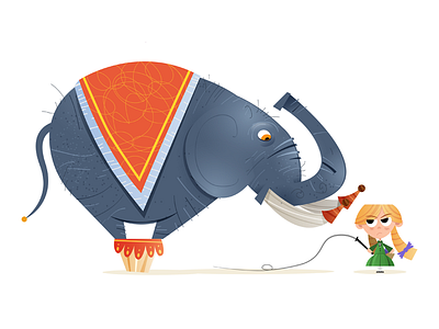 Po And Elephant angry camon! circus elephant girl illustrations little training