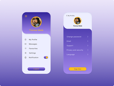 Daily UI, Day 6: User Profile. Mobile App account app daily ui dailyui day 6 design internet mobile app orange profile purple ui user profile ux visual web web design