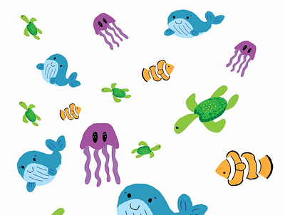 sea creatures for kids- NOT seamless pattern customised illustration kids sea creatures
