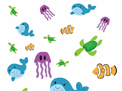 sea creatures for kids- NOT seamless pattern