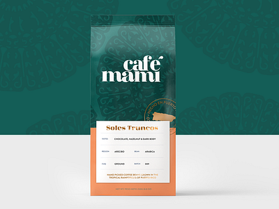 Cafe Mami Soles Truncos Packaging cafe coffee coffee bag coffee bean coffee packaging design logo packaging packaging design pattern puertorico small batch