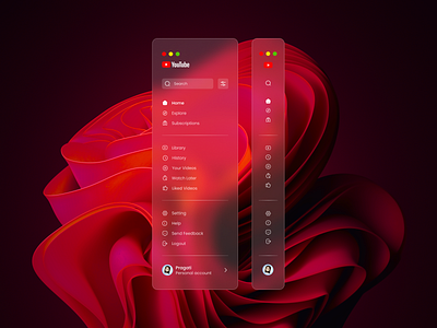 Youtube Sidebar app design design figma figma design glassmorphism typography ui ux web design
