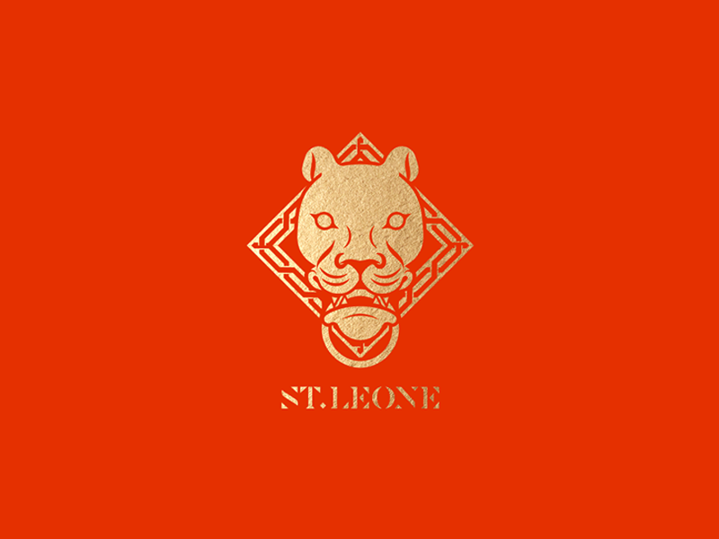 Saint Leone Logo islamic geometric pattern sierra leone serif typeface gold red lioness portuguese emblem lion logo