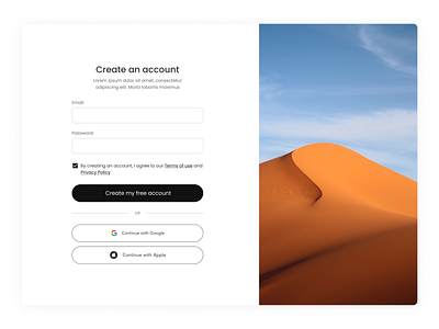 Create Account Page create my free account signup ui