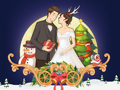The wedding theme of Christmas and the Spring Festival