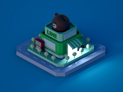 Night_Line bear house_Practice_C4D