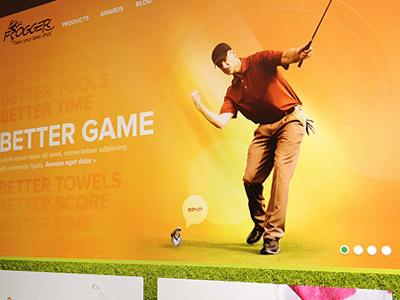 Golf Homepage 3 card frog golf golfer grass hero lighting marquee pagination website