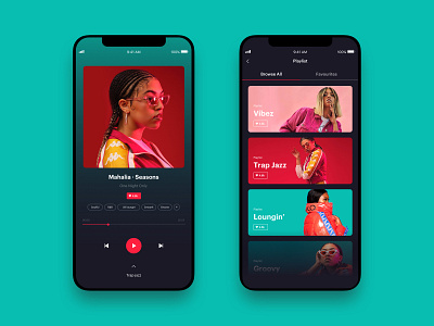Muzik Vibez Player - Music App Concept - app app concept design green mahalia mobile mobile app music music app music player music player app music player ui pink playlist responsive ui ux web design website