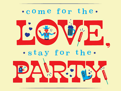 Invite Back 01 beer big tex chicken clarendon corn dogs cowboy boot hearts illustration love party primary stars