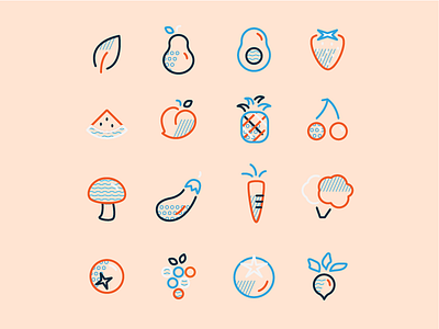 Fruits 'n Veggies fruits icons line vegetables veggies