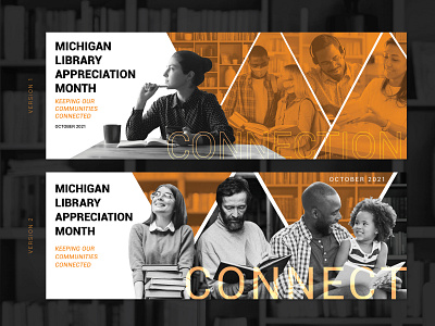 Library Appreciation Month 2021 Web Banners black and white branding design geometric library appreciation month logo minimal muted colors orange triangles