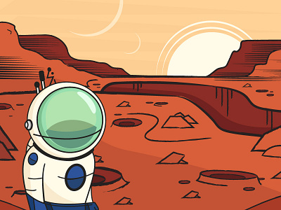 Martian astronaut debut exploration illustration illustrator mars martian orange planets sci fi space sun