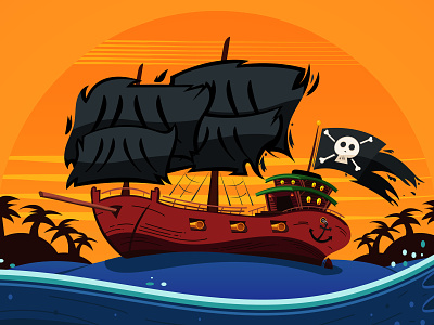 Pirate's Life adobe illustrator blue boat drawing illustration orange pirate pirate graphic pirate ship pirates of the caribbean ship tropical waves yo ho